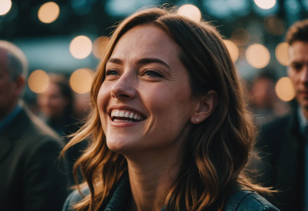 Смеющаяся женщина закрывает рот