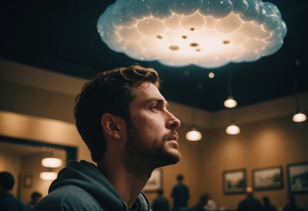 Человек смотрит в потолок