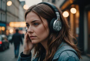 Женщина слушает грустную музыку