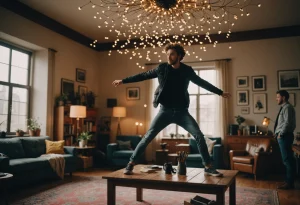 Парящие люди и предметы в комнате