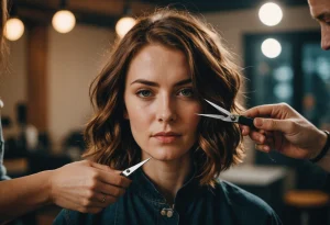 Девушка стрижёт волосы