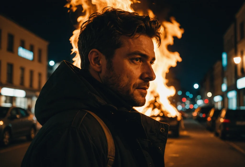 Человек смотрит на огонь