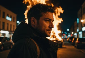 Человек смотрит на огонь